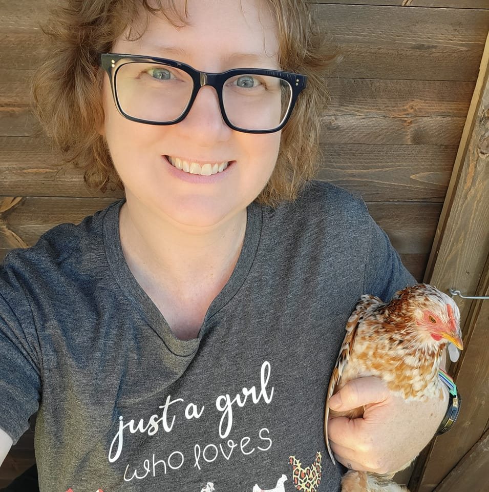 Amy holding a Cochin chicken